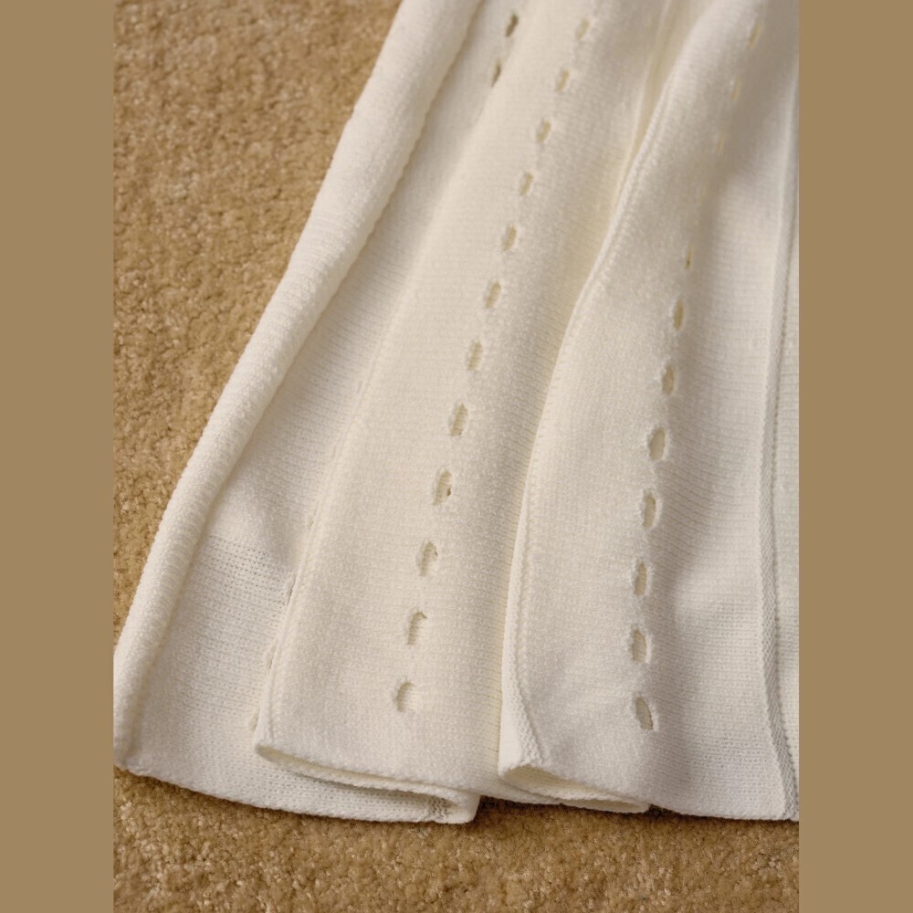 Cream Pointelle Knit Flared A-Line Maxi Skirt with Eyelet Stripes - Picture 8 of 8